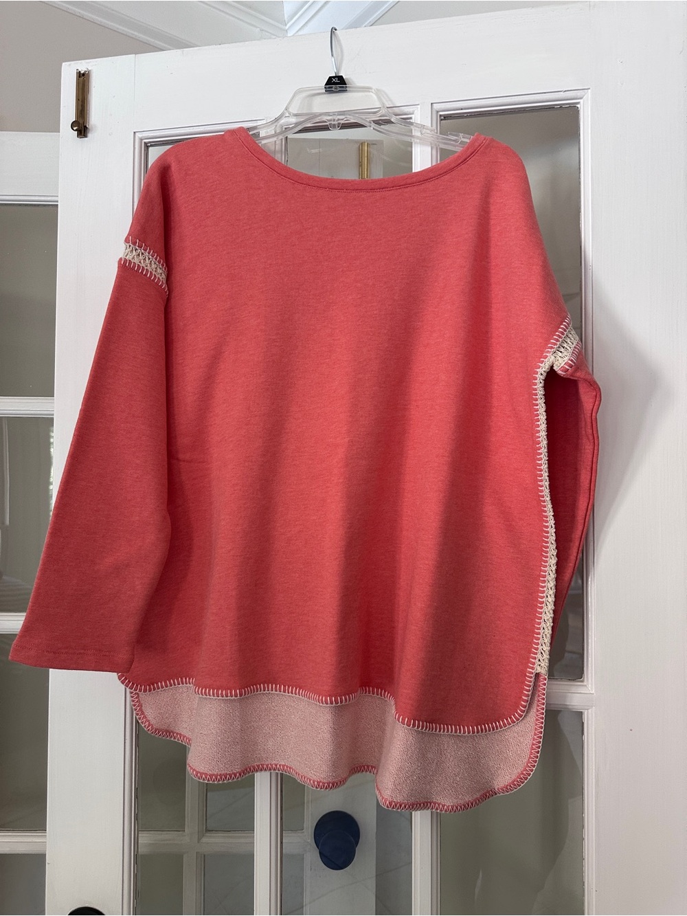 Soft Surroundings Coral Scoop-Neck Oversized Sweater with Cream Trim